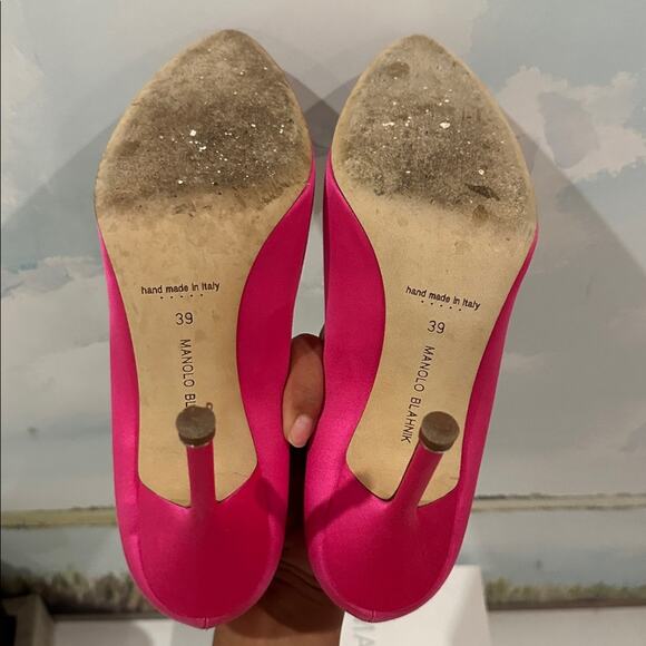 Manolo Blahnik Hangisi 105 Size 39 BPNK Satin Pumps - Picture 7 of 12